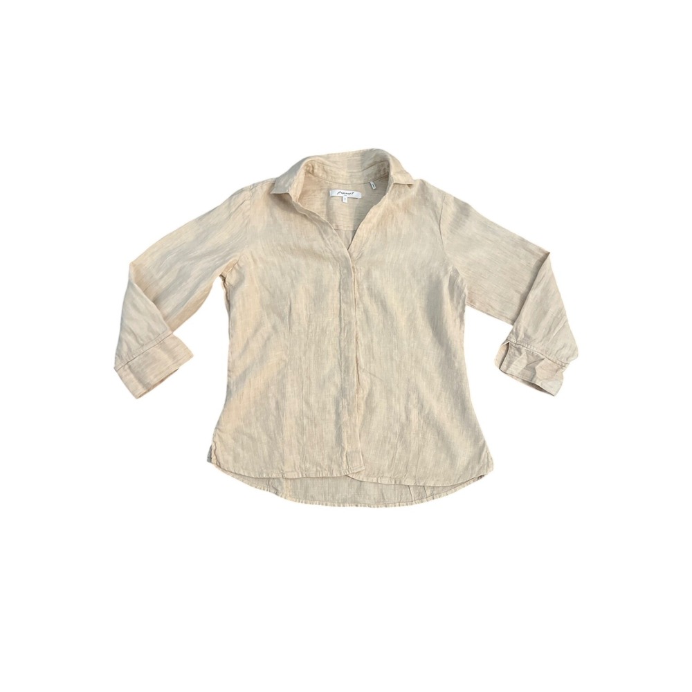 Foxcroft NYC Womens Button up 100% Linen V-Neck 3/4 Sleeve Blouse Shirt Size 8